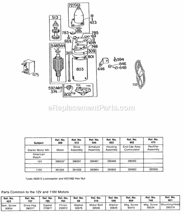 Electric Starter And Chart Diagram and Parts List for 130902-0547-99  Briggs and Stratton Engine